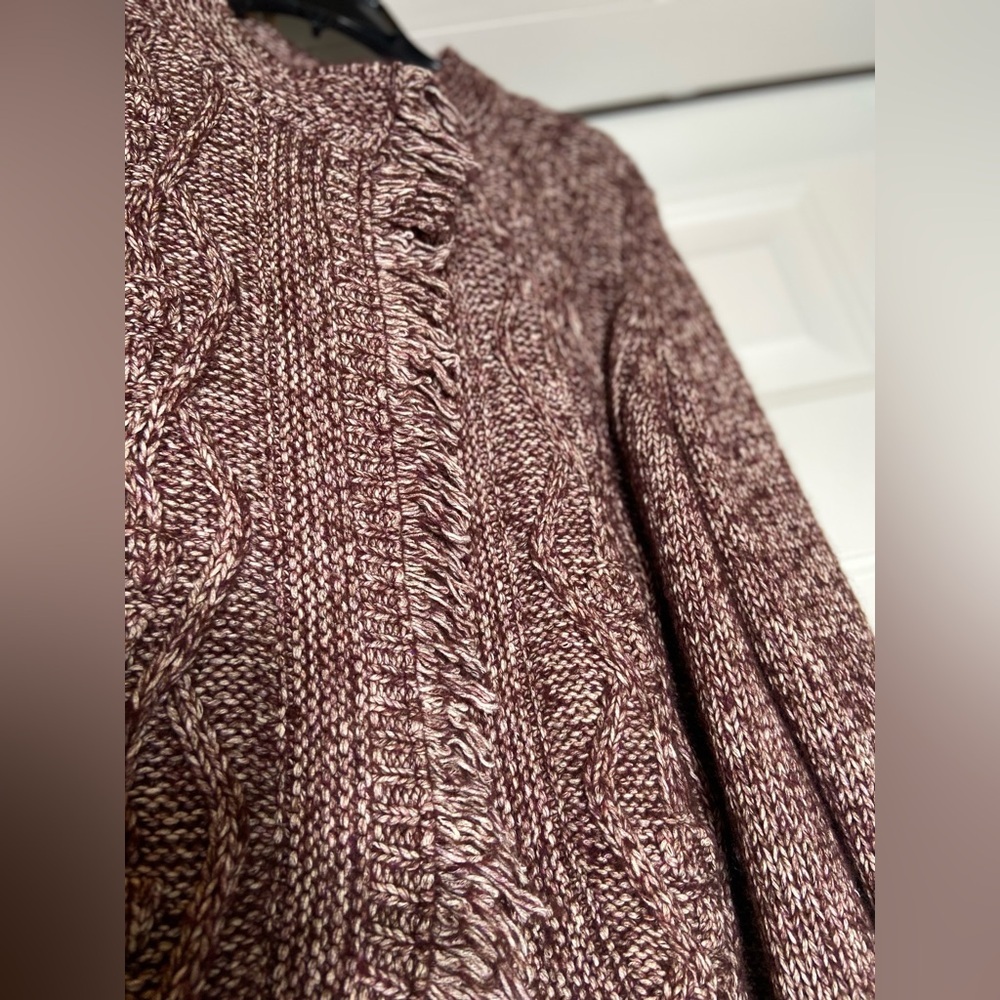 Tribal~Fringed~Cable Knit~Burgundy/Cream~Variegated~Sweater~Cardigan~Size TG/XL - Picture 8 of 16